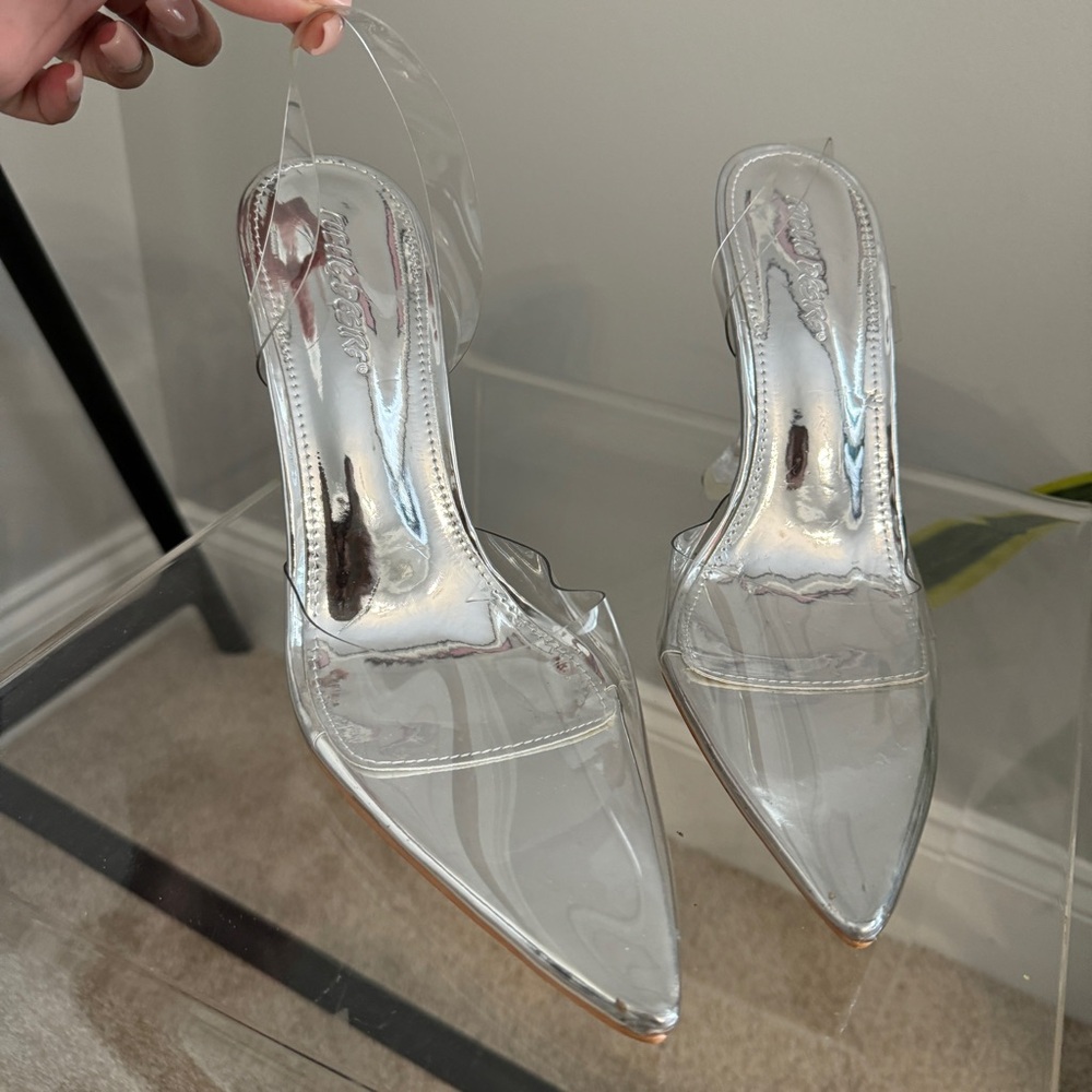 Public Desire x Kenza Slingback Pointed Toe Heels in Clear Sliver Size 10 - Picture 3 of 11